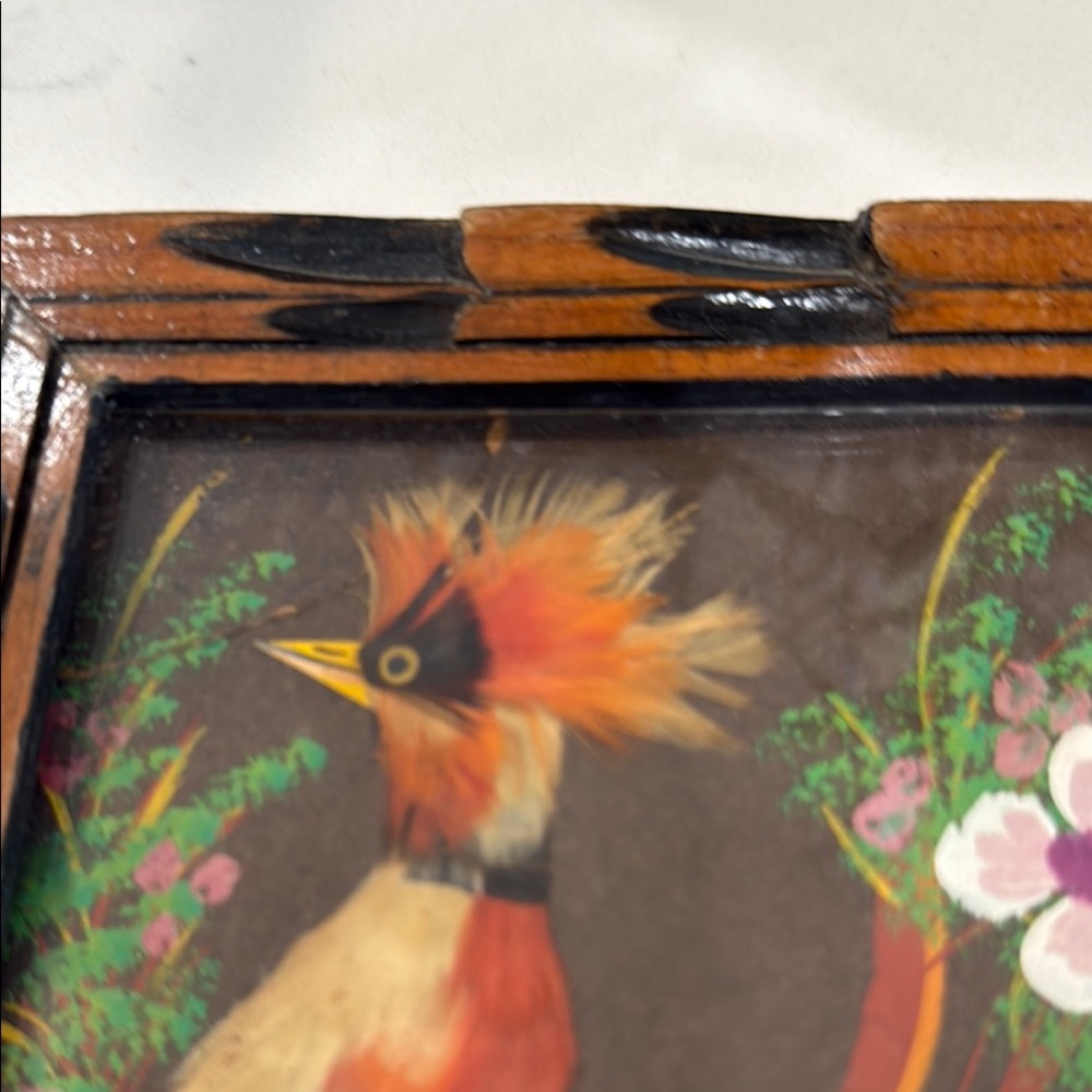 1950’s Mexican Feather Art Picture with Birds in wooden frame - Picture 8 of 8